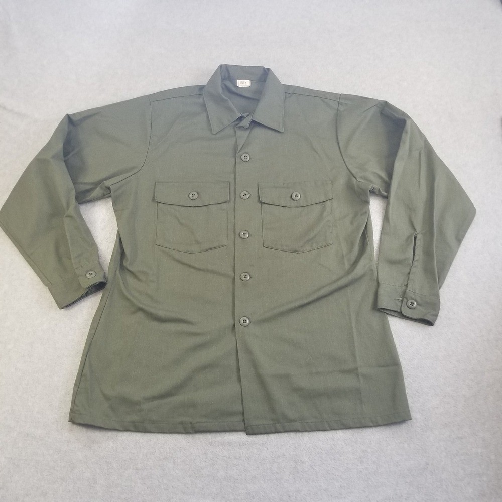 Vintage OG-507 Shirt Mens Large 16.5 Green US Military Dura Press Utility 80s